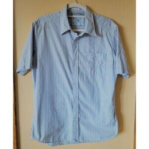 Quiksilver Men's Size Medium Blue Striped Floral Short Sleeve Button Up Shirt